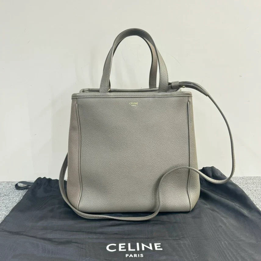 Luxury CELINE Fold Cabas Tote Bag Greige Leather Medium B20-03