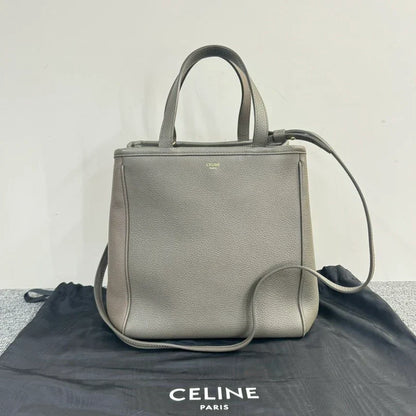 Luxury CELINE Fold Cabas Tote Bag Greige Leather Medium B20-03