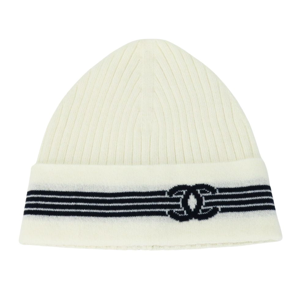 CHANEL Knit cap cashmere white