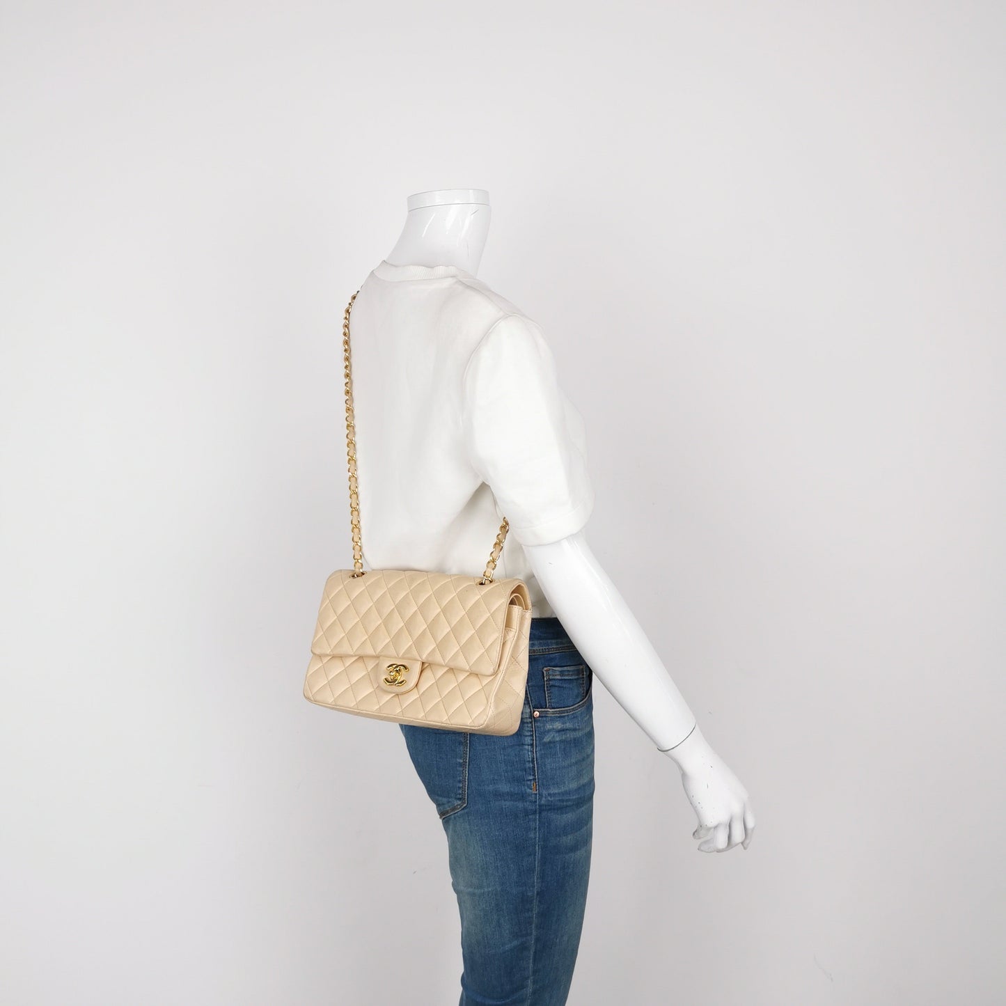 Chanel Classic Flap Medium Beige Lambskin Leather with Gold HW, 2009
