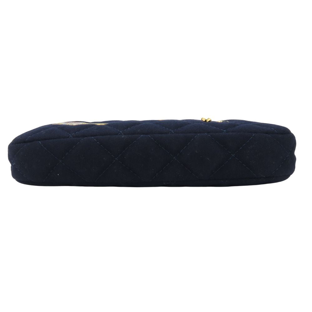 CHANEL Shoulder Bag Cotton, Leather Navy Marin Women