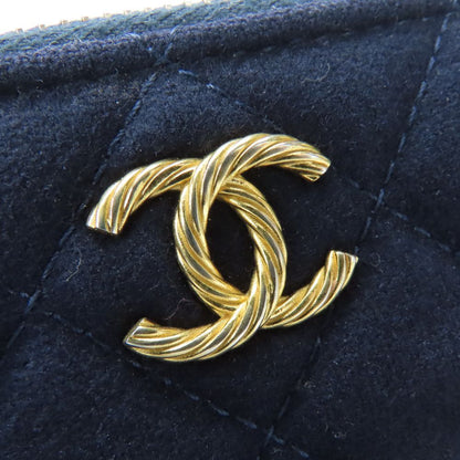 CHANEL Shoulder Bag Cotton, Leather Navy Marin Women