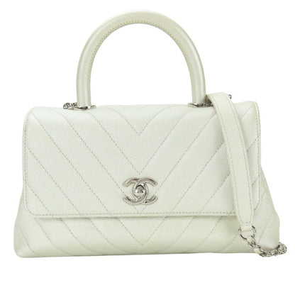 CHANEL Handbag Caviar skin Pearl white COCO Mark Coco Handle XS Women