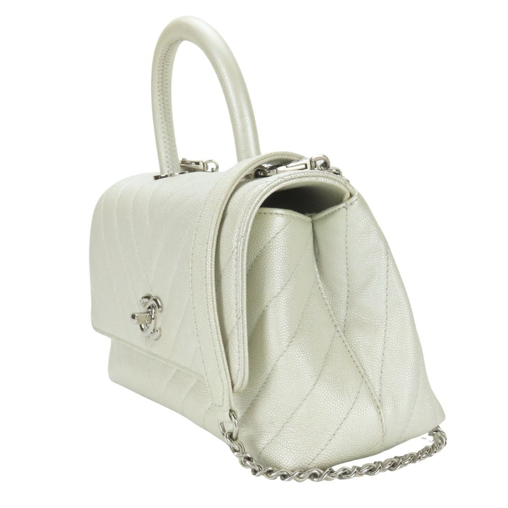 CHANEL Handbag Caviar skin Pearl white COCO Mark Coco Handle XS Women