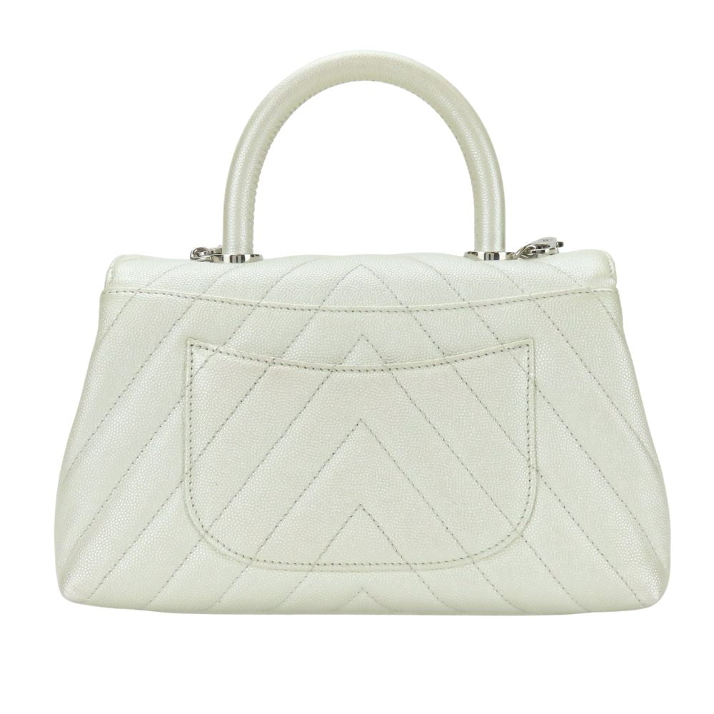 CHANEL Handbag Caviar skin Pearl white COCO Mark Coco Handle XS Women