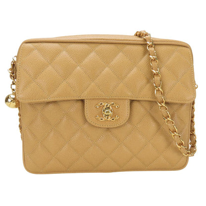 CHANEL Shoulder Bag Caviar skin beige Matrasse