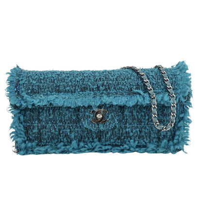 CHANEL Shoulder Bag tweed blue Chain