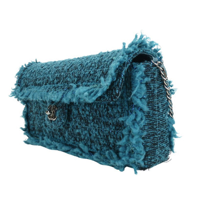 CHANEL Shoulder Bag tweed blue Chain