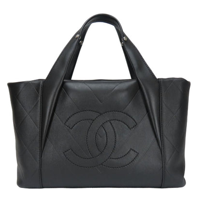 CHANEL Tote Bag leather black V-shaped stitch Women