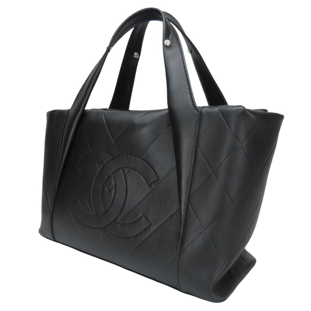 CHANEL Tote Bag leather black V-shaped stitch Women