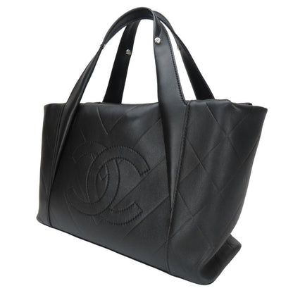 CHANEL Tote Bag leather black V-shaped stitch Women