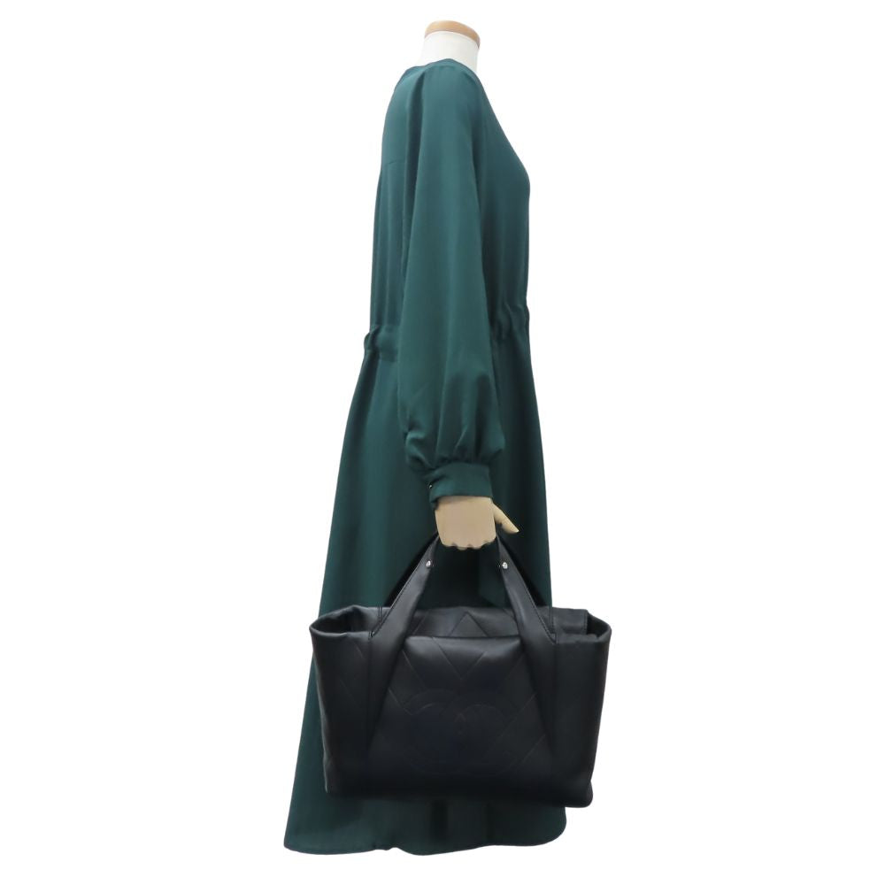 CHANEL Tote Bag leather black V-shaped stitch Women