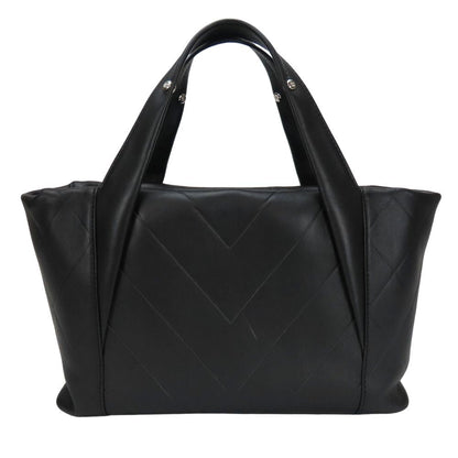 CHANEL Tote Bag leather black V-shaped stitch Women
