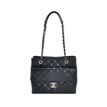Chanel Coco Shine Small Tote Black Quilted Patent Leather Silver Hardware 2014-15