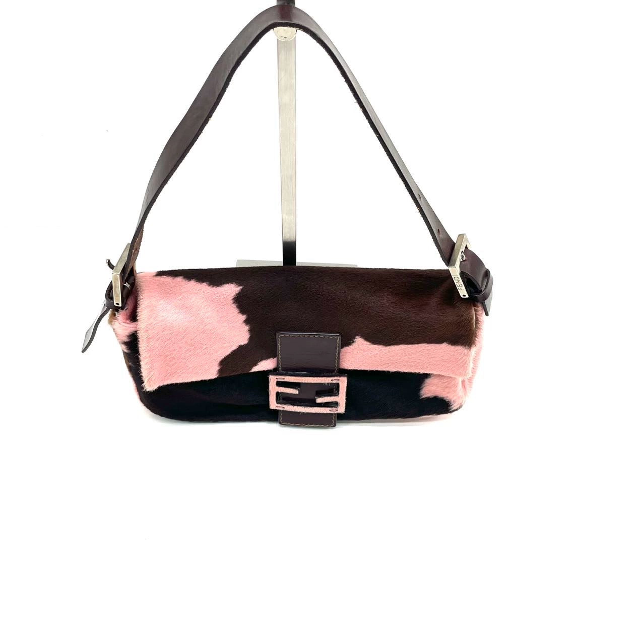 Fendi Baguette Pony-style Calfskin Leather Shoulder Bag in Pink Cow Print