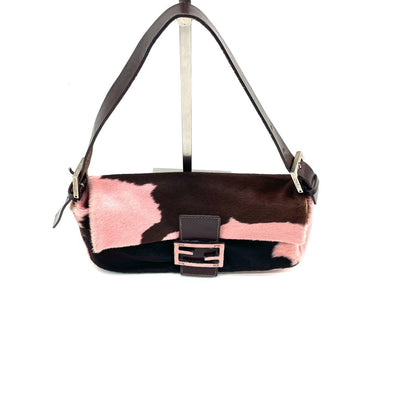Fendi Baguette Pony-style Calfskin Leather Shoulder Bag in Pink Cow Print
