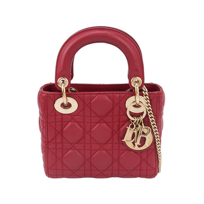 Lady Dior Mini Red Lambskin Leather Gold HW Chain Strap
