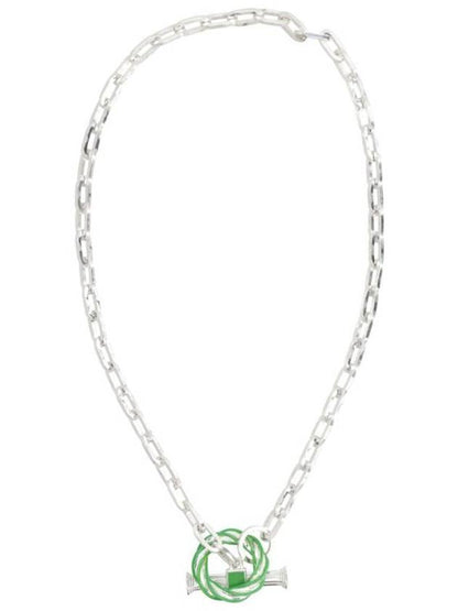 Luxury Bottega Veneta Filler Chain Necklace Green Silver