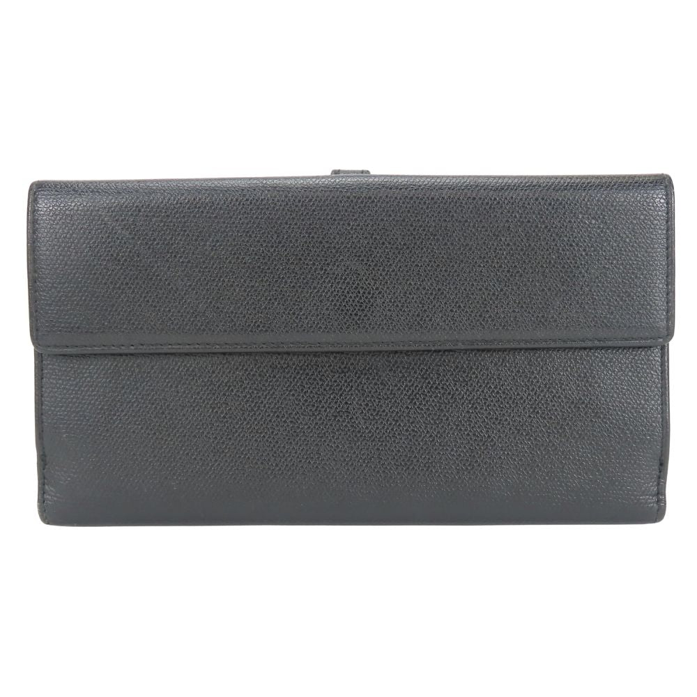 CHANEL Long Wallet Purse leather black COCO Button