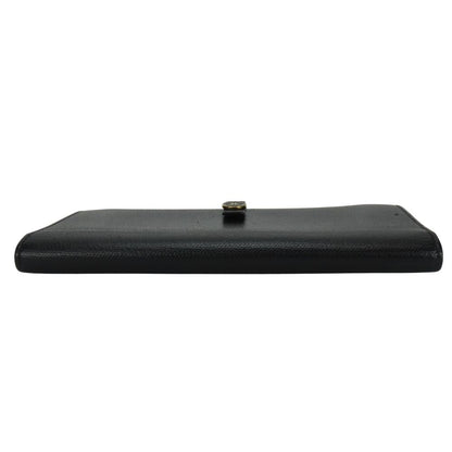 CHANEL Long Wallet Purse leather black COCO Button
