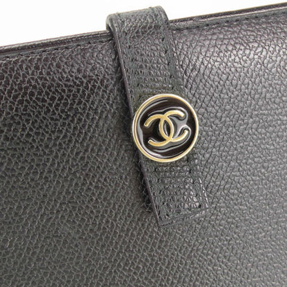 CHANEL Long Wallet Purse leather black COCO Button
