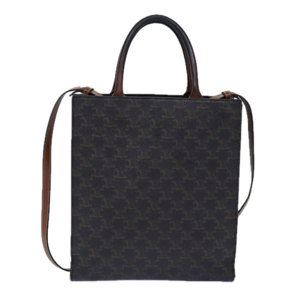 Luxury CELINE Triomphe Canvas Hand Bag PVC 2way Black Gold Auth 85281