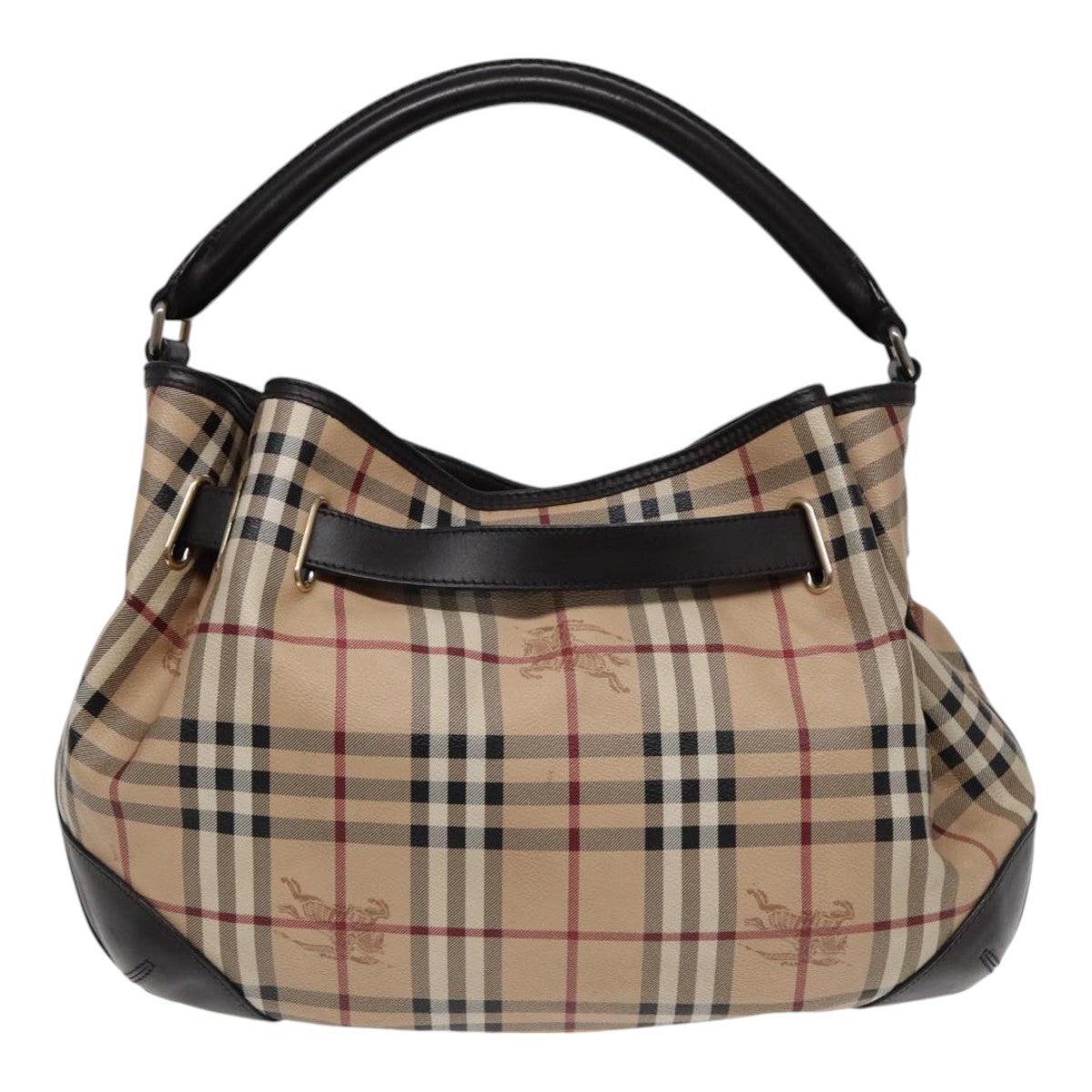Luxury Burberry Nova Check Hand Bag PVC Leather 2way Beige Brown gold Auth 85543