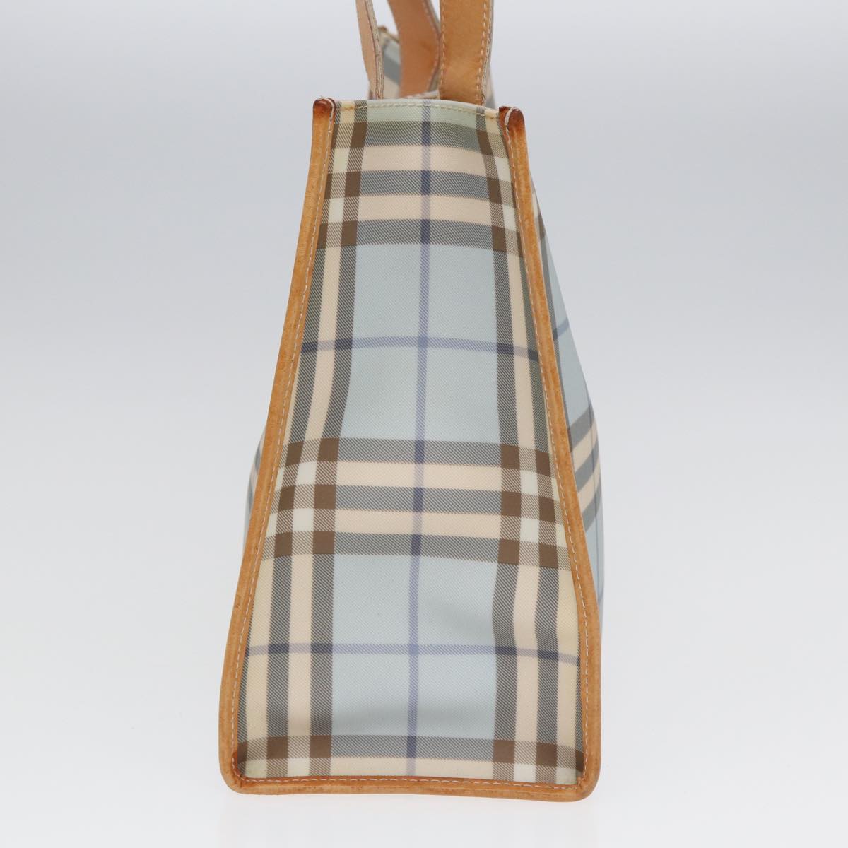 Luxury Burberry Nova Check Tote Bag PVC Leather Light Blue Brown Auth 85709