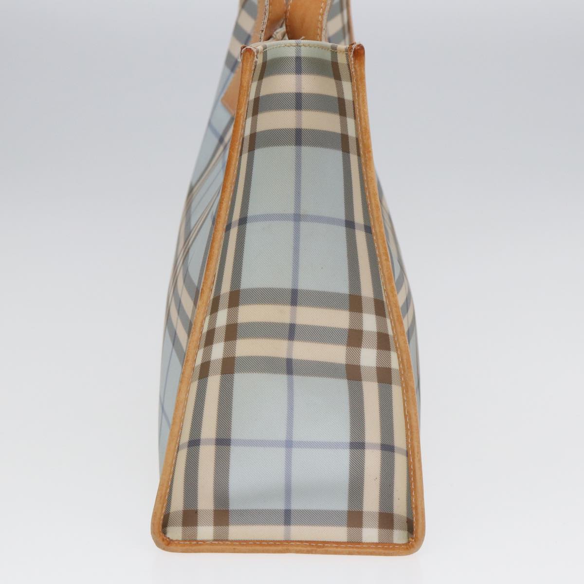 Luxury Burberry Nova Check Tote Bag PVC Leather Light Blue Brown Auth 85709