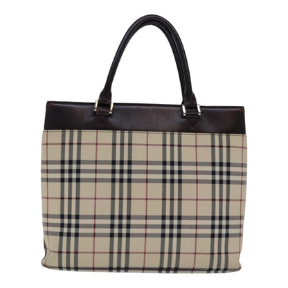Luxury Burberry Nova Check Hand Bag Nylon Beige Silver Auth 85862