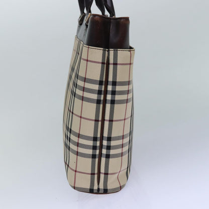 Luxury Burberry Nova Check Hand Bag Nylon Beige Silver Auth 85862