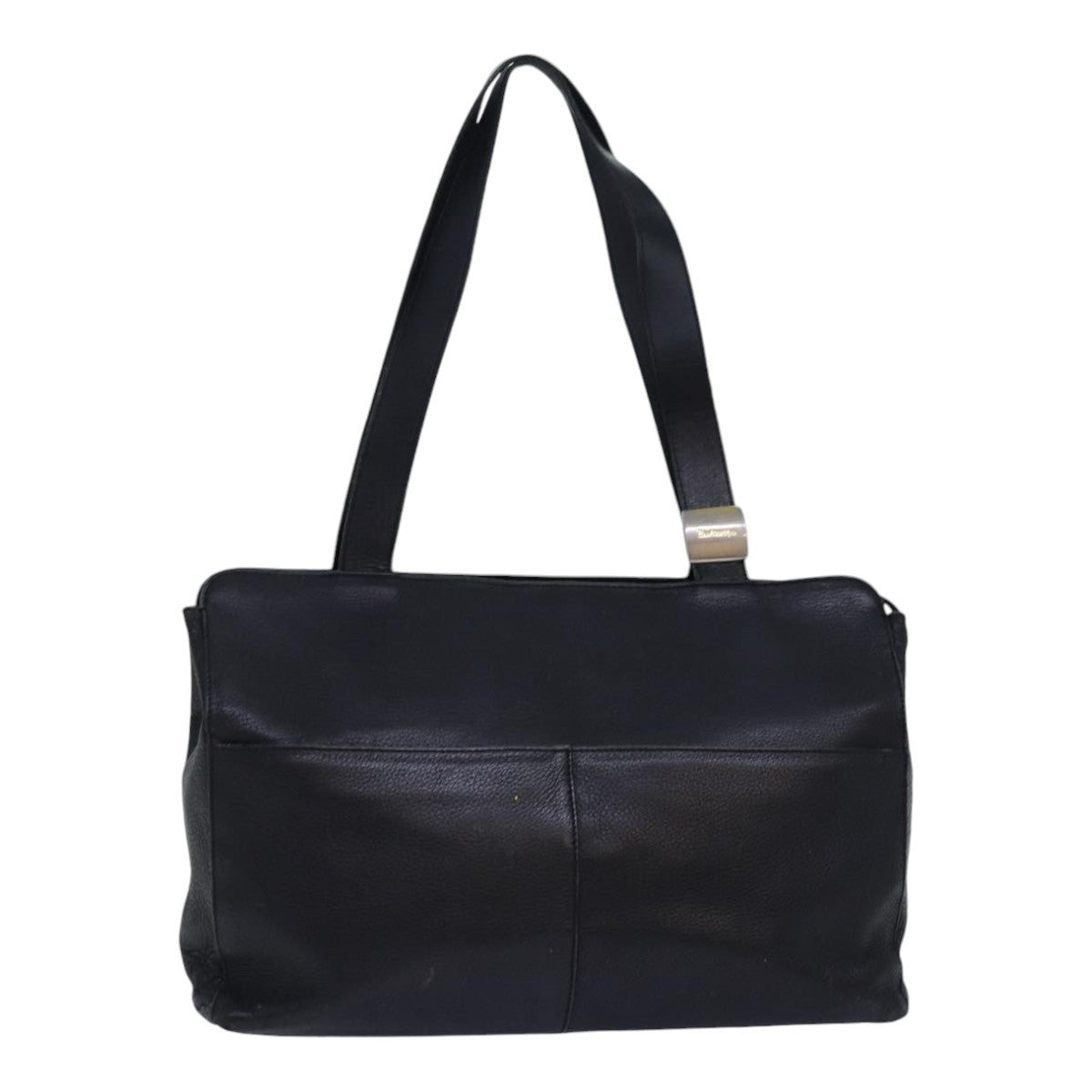 Luxury BurberrySs Shoulder Bag Leather Silver Black Auth 85895