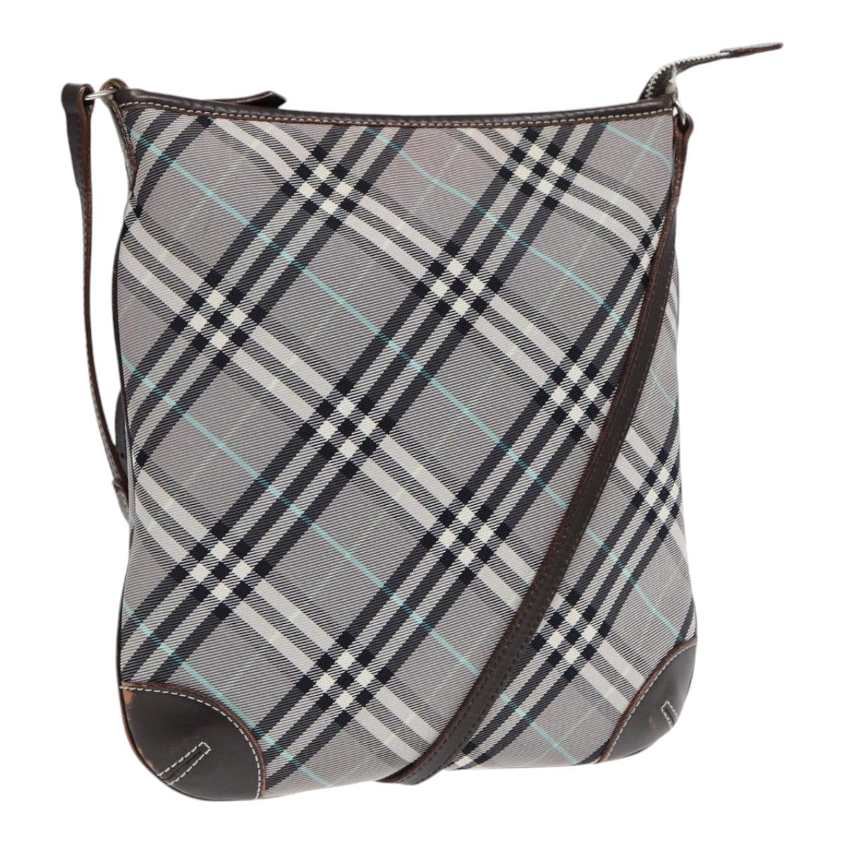 Luxury Burberry Nova Check Shoulder Bag Canvas Gray Silver Auth 86049