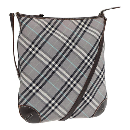 Luxury Burberry Nova Check Shoulder Bag Canvas Gray Silver Auth 86049