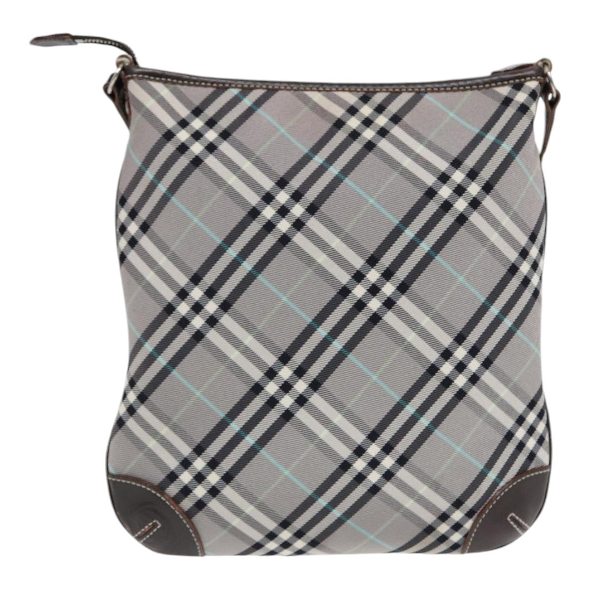Luxury Burberry Nova Check Shoulder Bag Canvas Gray Silver Auth 86049