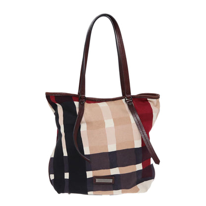 Luxury Burberry Nova Check Tote Bag Canvas Beige Silver Auth 86181