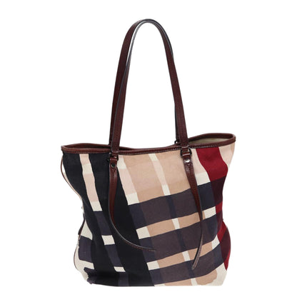 Luxury Burberry Nova Check Tote Bag Canvas Beige Silver Auth 86181