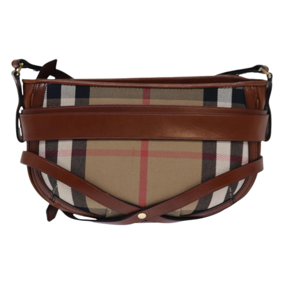 Luxury Burberry Nova Check Shoulder Bag Canvas Beige Gold Auth 86429