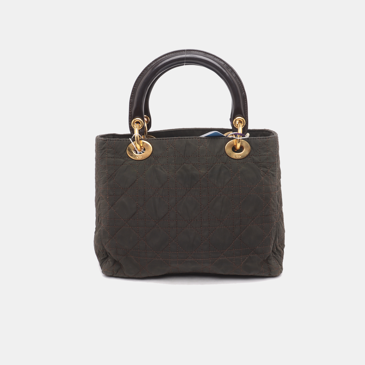Lady Dior Vintage Medium Brown Nylon Cloth with Yellow Gold-tone Hardware