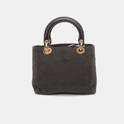 Lady Dior Vintage Medium Brown Nylon Cloth with Yellow Gold-tone Hardware