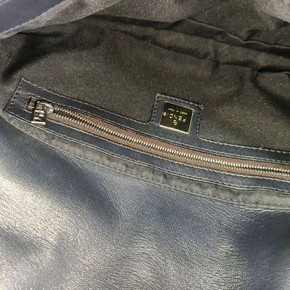 FENDI Baguette Black Lambskin Leather Shoulder Bag Silver Hardware