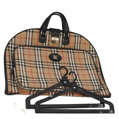 Luxury BurberrySs Nova Check Garment Cover Canvas Leather Beige Black gold Auth 86956