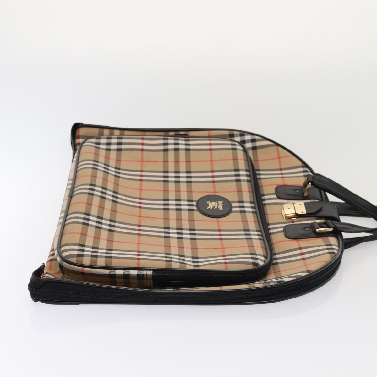 Luxury BurberrySs Nova Check Garment Cover Canvas Leather Beige Black gold Auth 86956