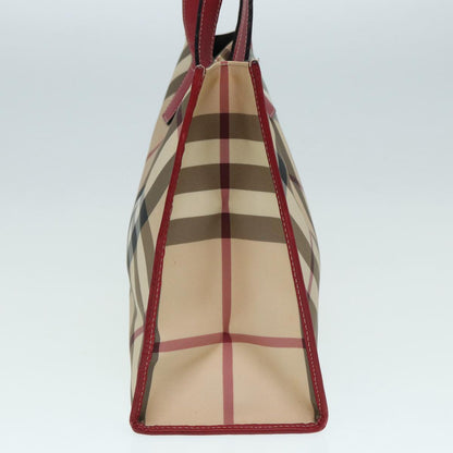 Luxury Burberry Nova Check Tote Bag Beige Red Silver Auth 87022