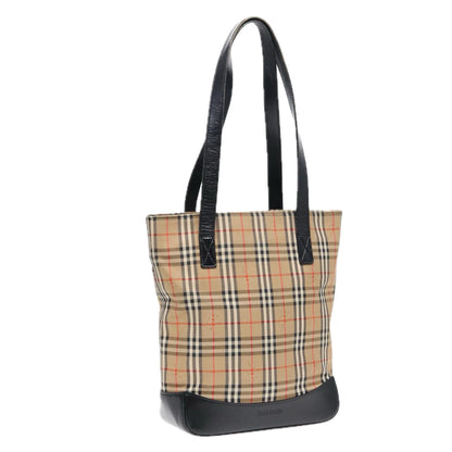 Luxury BurberrySs Nova Check Tote Bag Canvas Leather Beige Black gold Auth 87170