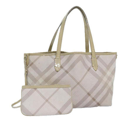 Luxury Burberry Nova Check Tote Bag PVC White Silver Auth 87223