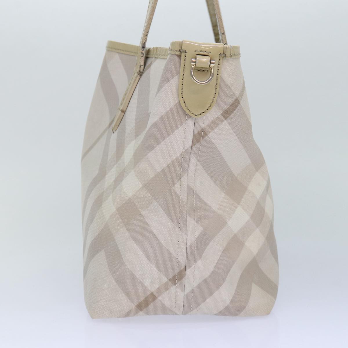 Luxury Burberry Nova Check Tote Bag PVC White Silver Auth 87223