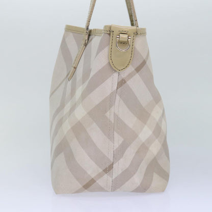 Luxury Burberry Nova Check Tote Bag PVC White Silver Auth 87223