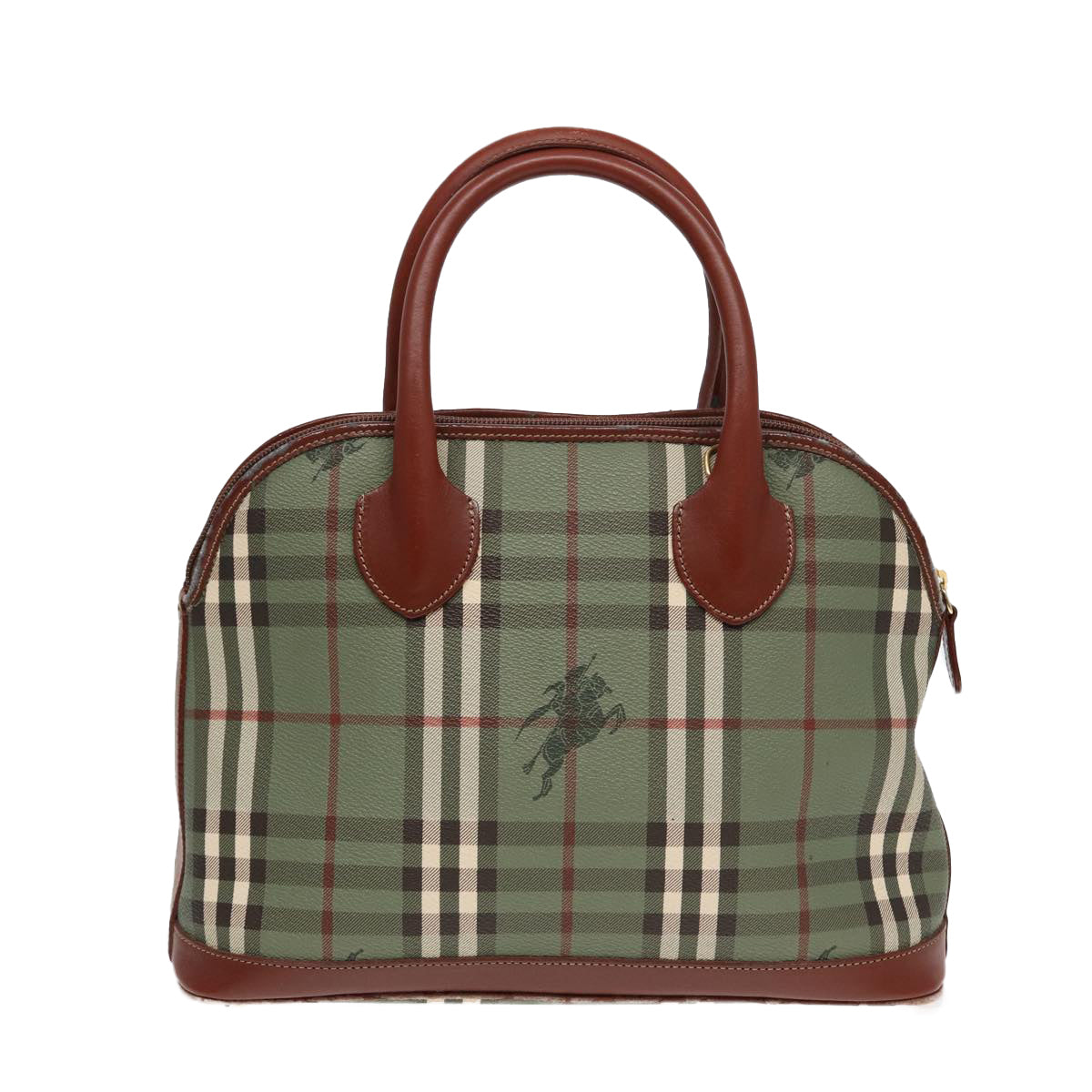 Luxury BurberrySs Nova Check Hand Bag PVC 2way Green Gold Auth 87235