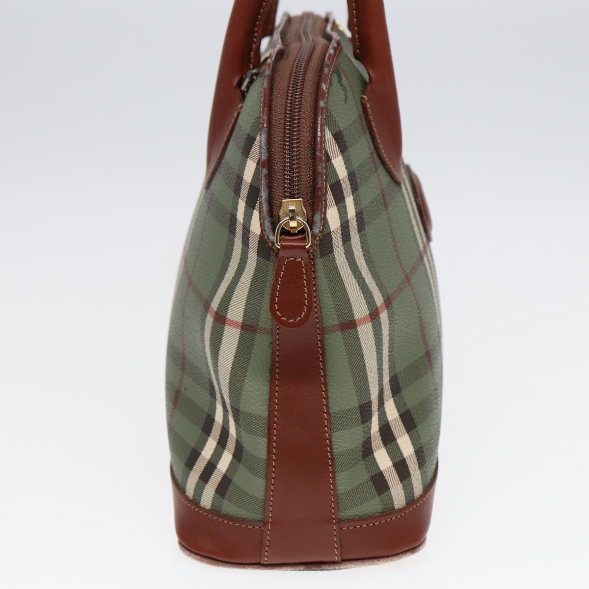 Luxury BurberrySs Nova Check Hand Bag PVC 2way Green Gold Auth 87235